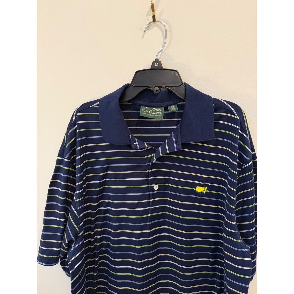 Large Master's Amen Corner Polo Navy Stripe